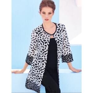 Joseph Ribkoff 3/4 Sleeve‎ Topper Jacket Embroidered Mesh Black White Size 8